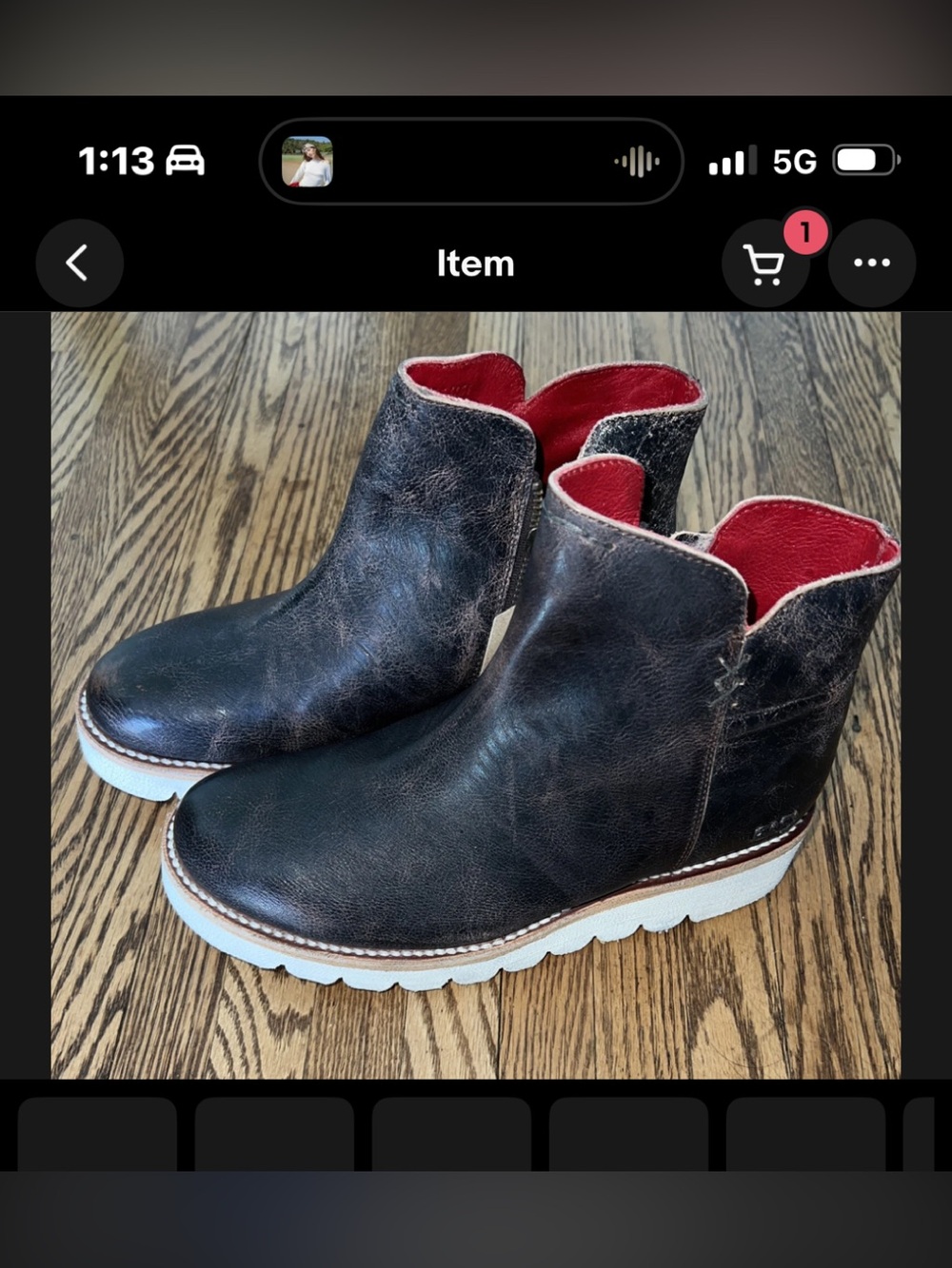 BED|STU Black Leather Ankle Boots with White Platform and Red Lining